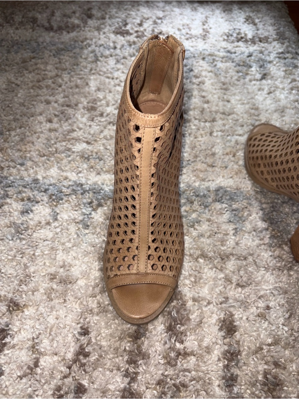 Women’s Tan Perforated Peep-Toe Bootie